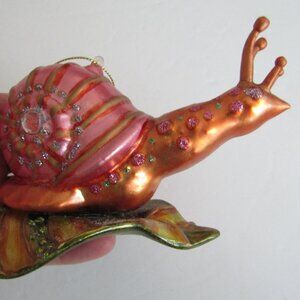 Rare Vintage Katherine's Collection Bejeweled Snail On A Leaf Ornament